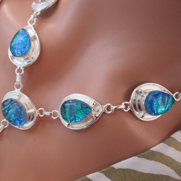 TRIPLE FIRE OPAL NATURAL GEMSTONE LADIES  925 STERLING SILVER NECKLACE - Picture 3 of 8